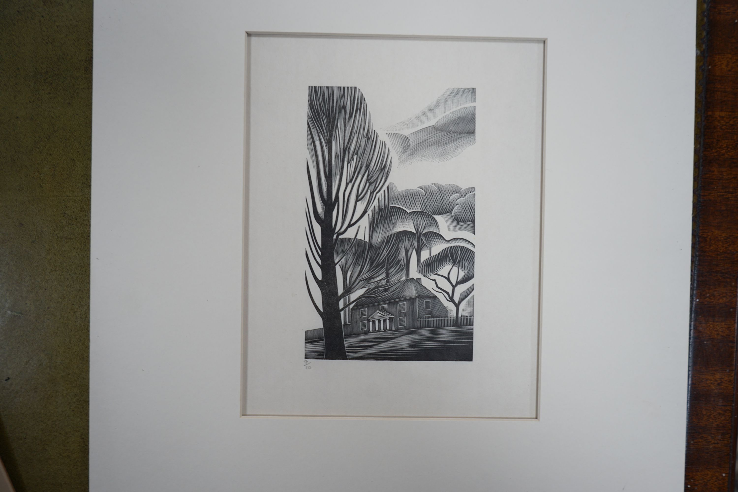 John Farleigh (1900-1965), four woodblock prints, Dhalia, Apples, Yew Trees and another Yew Trees, all numbered in pencil, largest 34 x 24cm, unframed